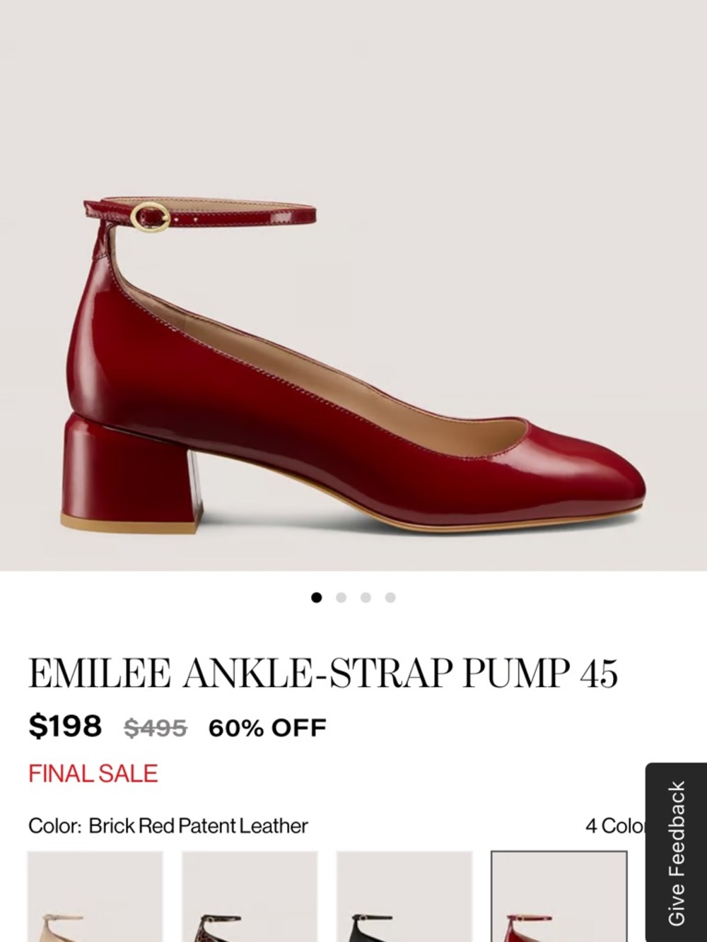 Stuart Weitzman Emilee Ankle-Strap Pump in Brick Red Patent